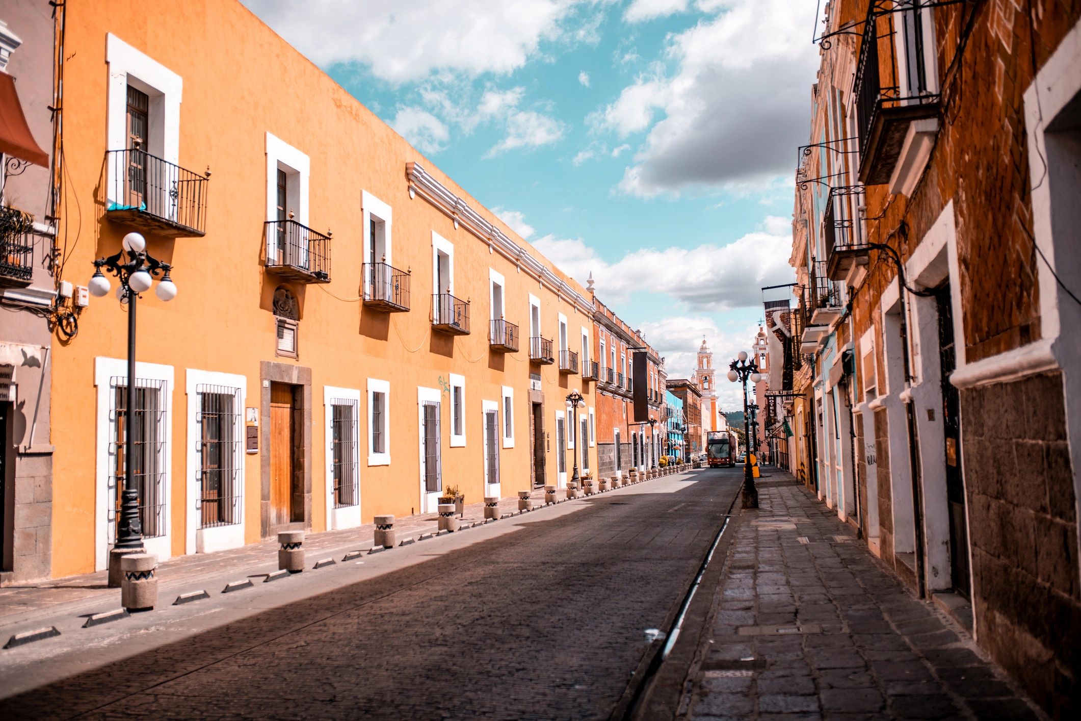 Colorful street scene in a Mexican coastal town
