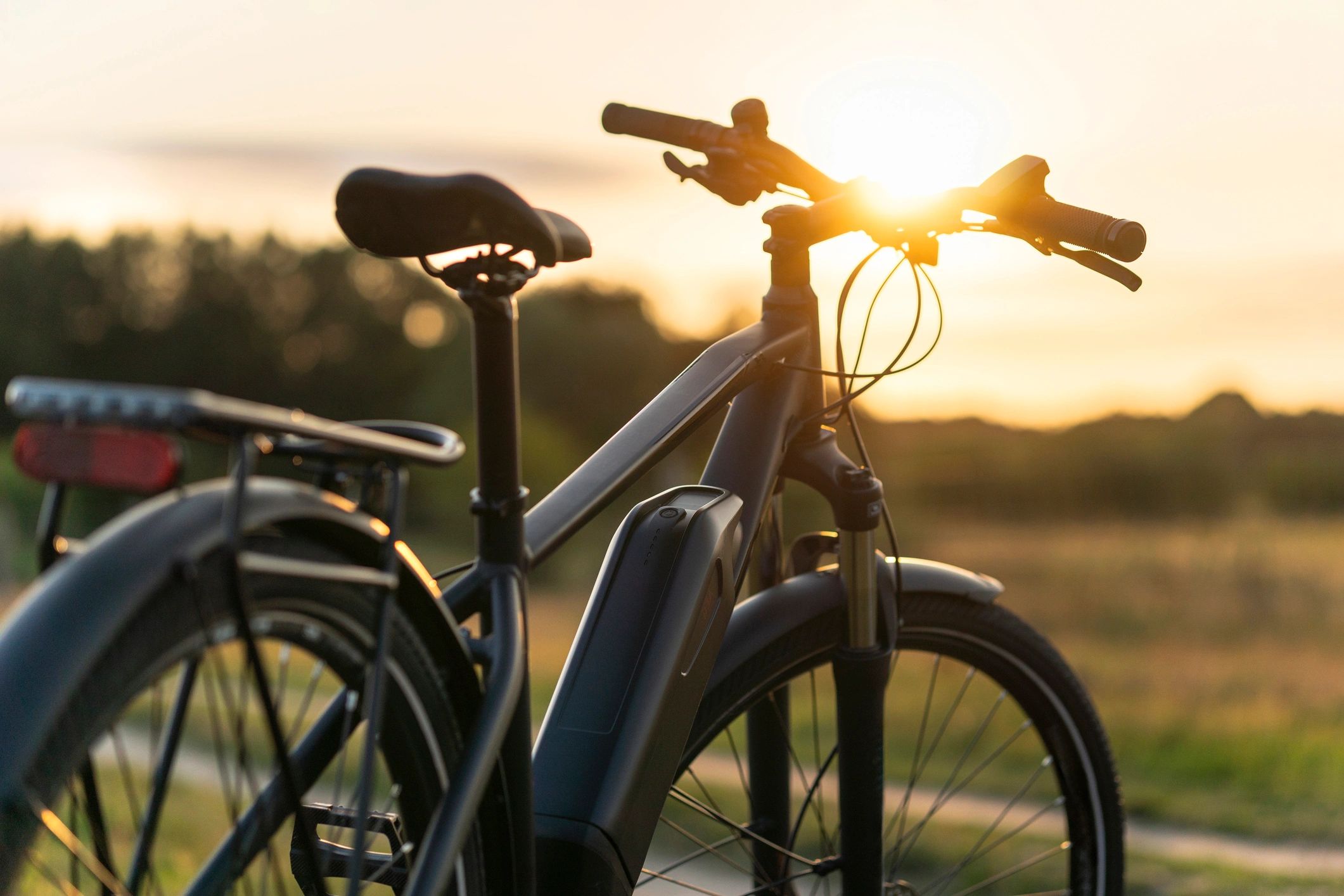 Electric bike parked outdoors in evening light